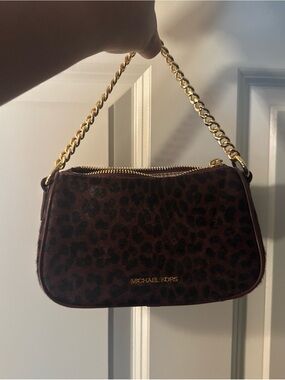 Michael Kors Cheetah Print Mini Shoulder Bag with Gold Chain